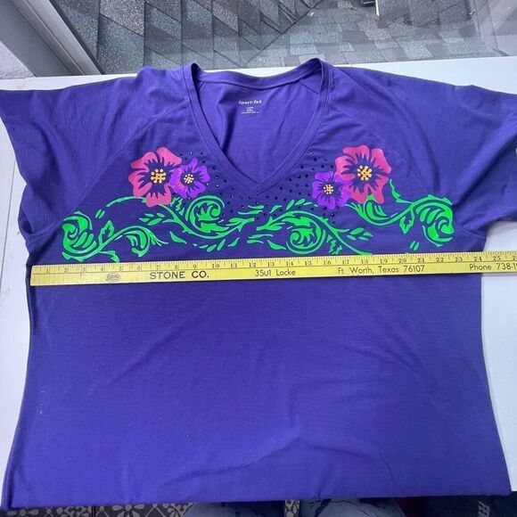 Sport-Tek Women's Floral V-neck Gems Short Sleeve Shirt Purple 3XL‎ - Picture 7 of 10